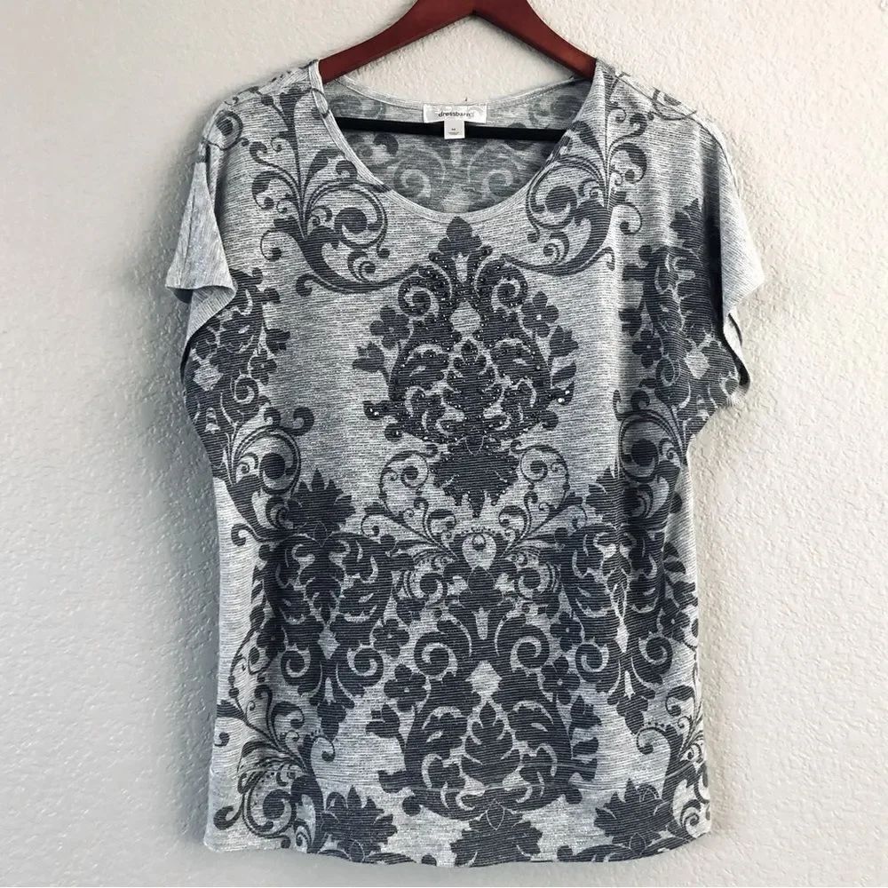 Dressbarn Gray Metallic Silver Bling Top M